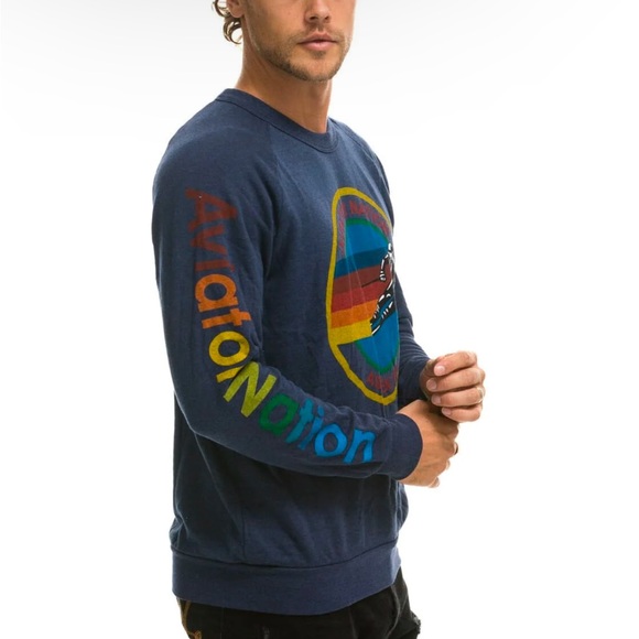 RARE Aviator Nation Navy Blue Aspen Colorado Long Sleeve Crew Neck Sweatshirt - Picture 7 of 12